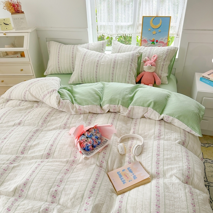 91家纺网 家纺一手货源 找家纺 千朵 2025新款全棉纯棉色织提花水洗棉四件套 紫芙