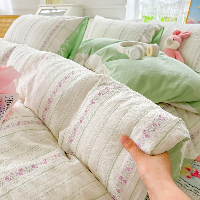 91家纺网 家纺一手货源 找家纺 千朵 2025新款全棉纯棉色织提花水洗棉四件套 紫芙