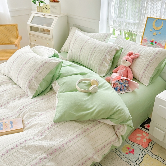 91家纺网 家纺一手货源 找家纺 千朵 2025新款全棉纯棉色织提花水洗棉四件套 紫芙