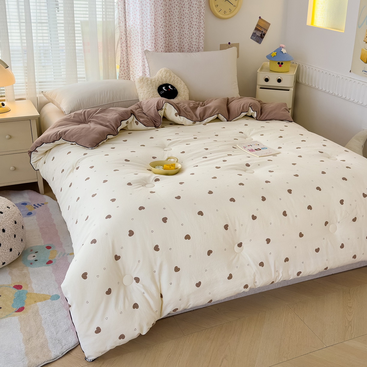 91家纺网 家纺一手货源 找家纺 蓝冰家纺 2025新款亚朵棉印花大豆冬被被子被芯 甜心啵啵