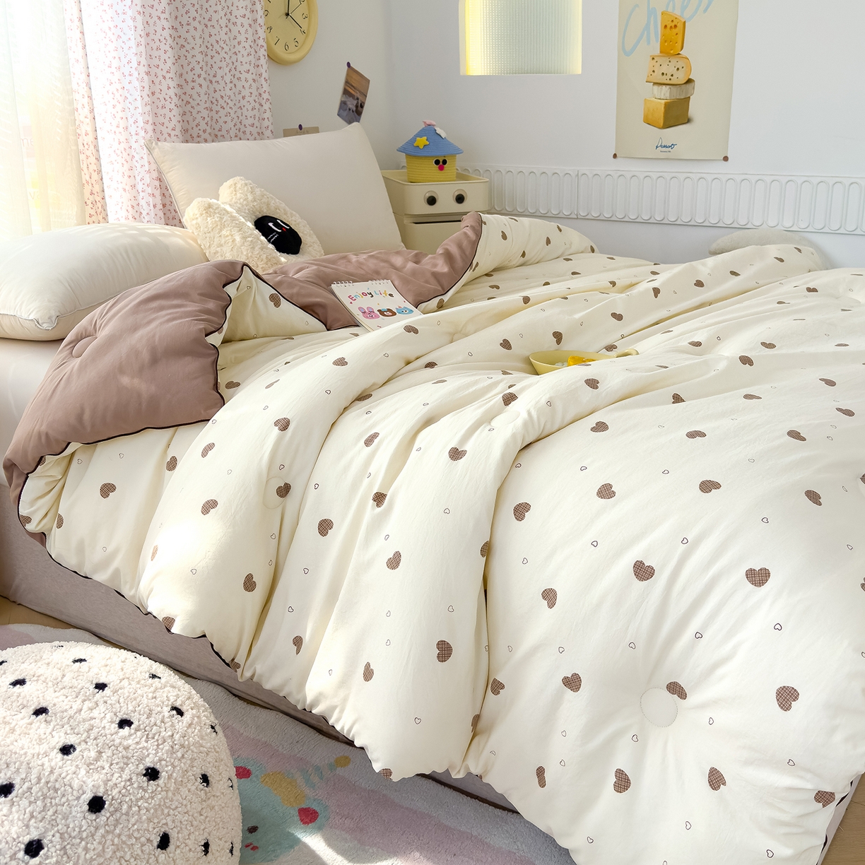 91家纺网 家纺一手货源 找家纺 蓝冰家纺 2025新款亚朵棉印花大豆冬被被子被芯 甜心啵啵