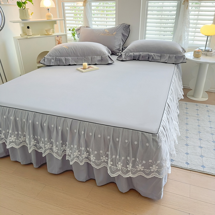 91家纺网 家纺一手货源 找家纺 （总）柔享家 2025新款法式双层花边蕾丝花边床裙-恩格斯（有同款四件套）