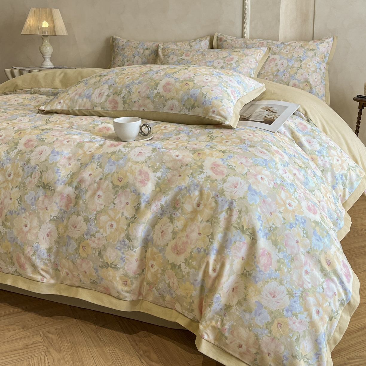 91家纺网 家纺一手货源 找家纺 （总）柠馨2025全棉磨毛印花四件套精致小边款