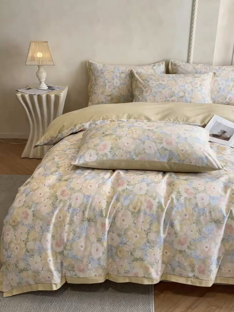 91家纺网 家纺一手货源 找家纺 （总）柠馨2025全棉磨毛印花四件套精致小边款