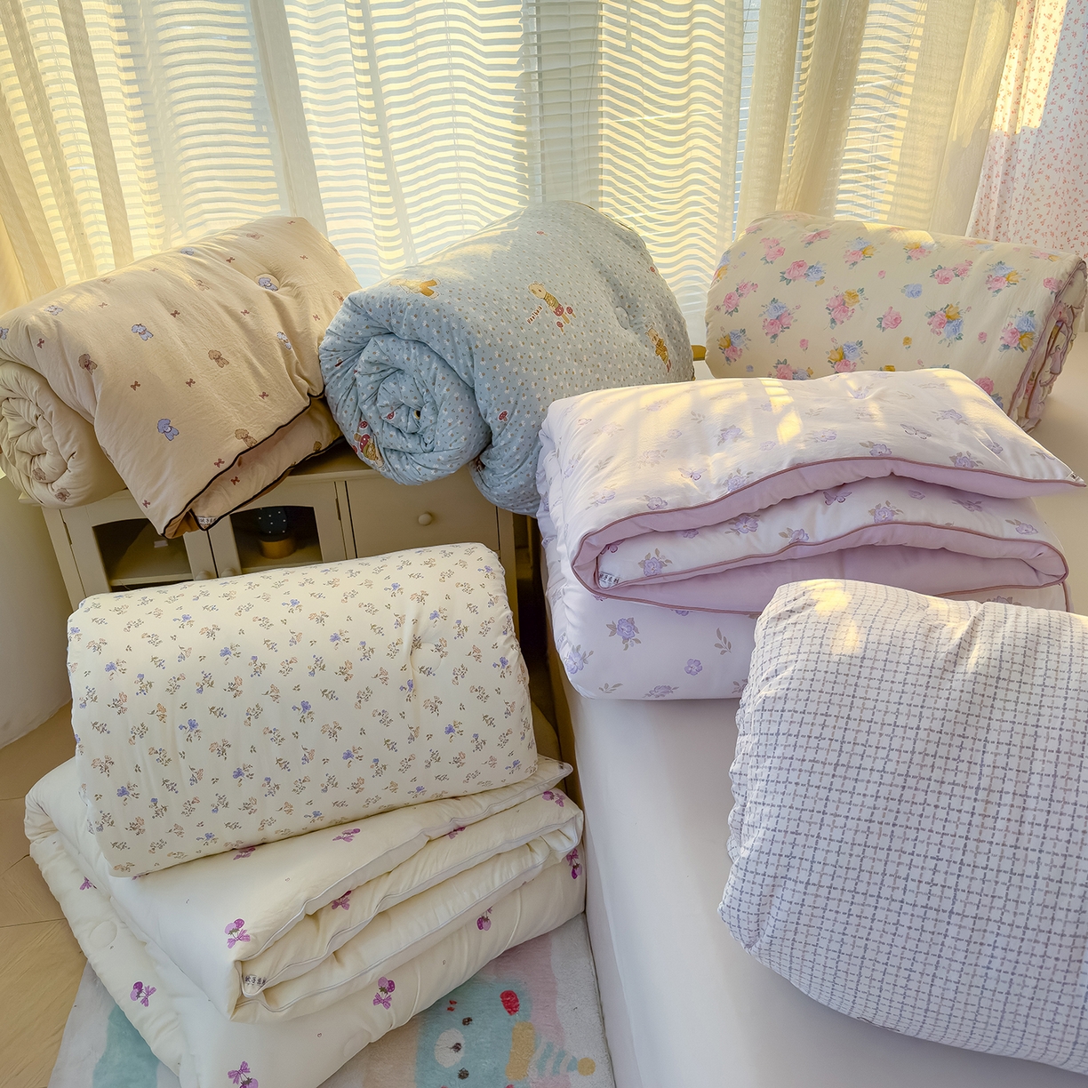 91家纺网 家纺一手货源 找家纺 蓝冰家纺 2025新款亚朵棉印花大豆冬被被子被芯 组合图