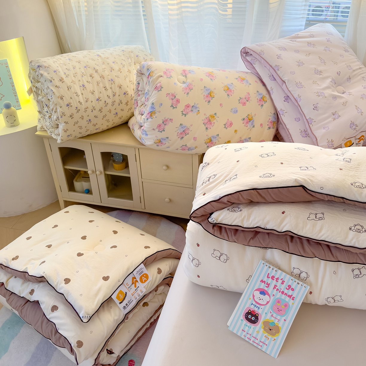 91家纺网 家纺一手货源 找家纺 蓝冰家纺 2025新款亚朵棉印花大豆冬被被子被芯 组合图