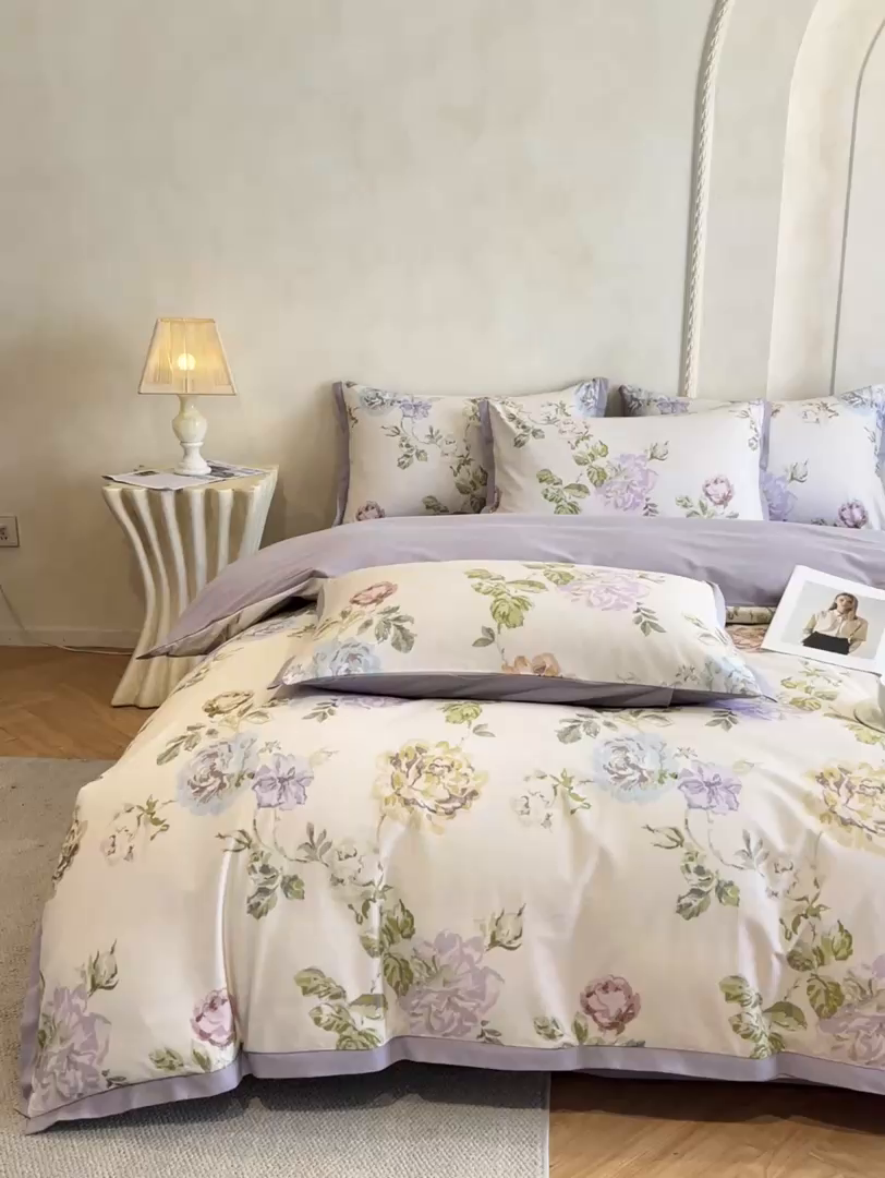 91家纺网 家纺一手货源 找家纺 柠馨2025全棉磨毛印花四件套精致小边款 阿梅丽