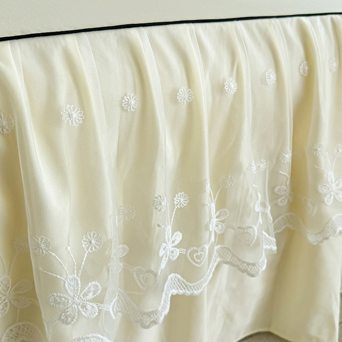 91家纺网 家纺一手货源 找家纺 柔享家 2025新款法式双层花边蕾丝花边床裙-恩格斯（有同款四件套） 米黄+嫩绿