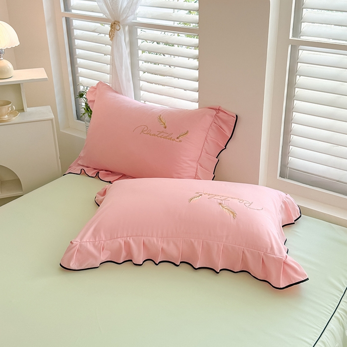 91家纺网 家纺一手货源 找家纺 柔享家 2025新款法式双层花边蕾丝花边床裙-恩格斯（有同款四件套） 嫩绿+粉玉