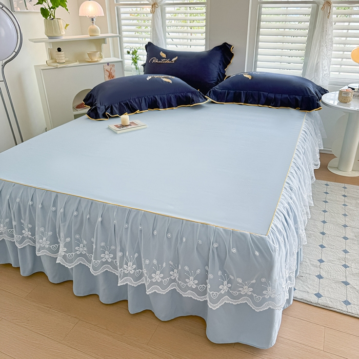 柔享家 2025新款法式双层花边蕾丝花边床裙-恩格斯（有同款四件套） 天际蓝+藏青
