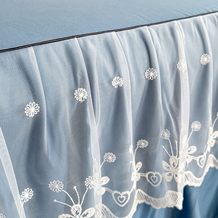 91家纺网 家纺一手货源 找家纺 柔享家 2025新款法式双层花边蕾丝花边床裙-恩格斯（有同款四件套） 宝石蓝+天际蓝