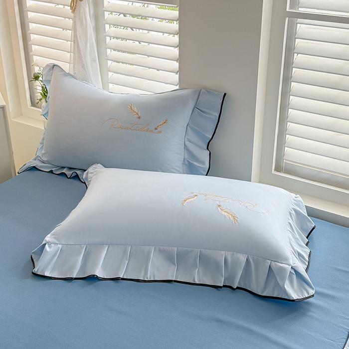 91家纺网 家纺一手货源 找家纺 柔享家 2025新款法式双层花边蕾丝花边床裙-恩格斯（有同款四件套） 宝石蓝+天际蓝