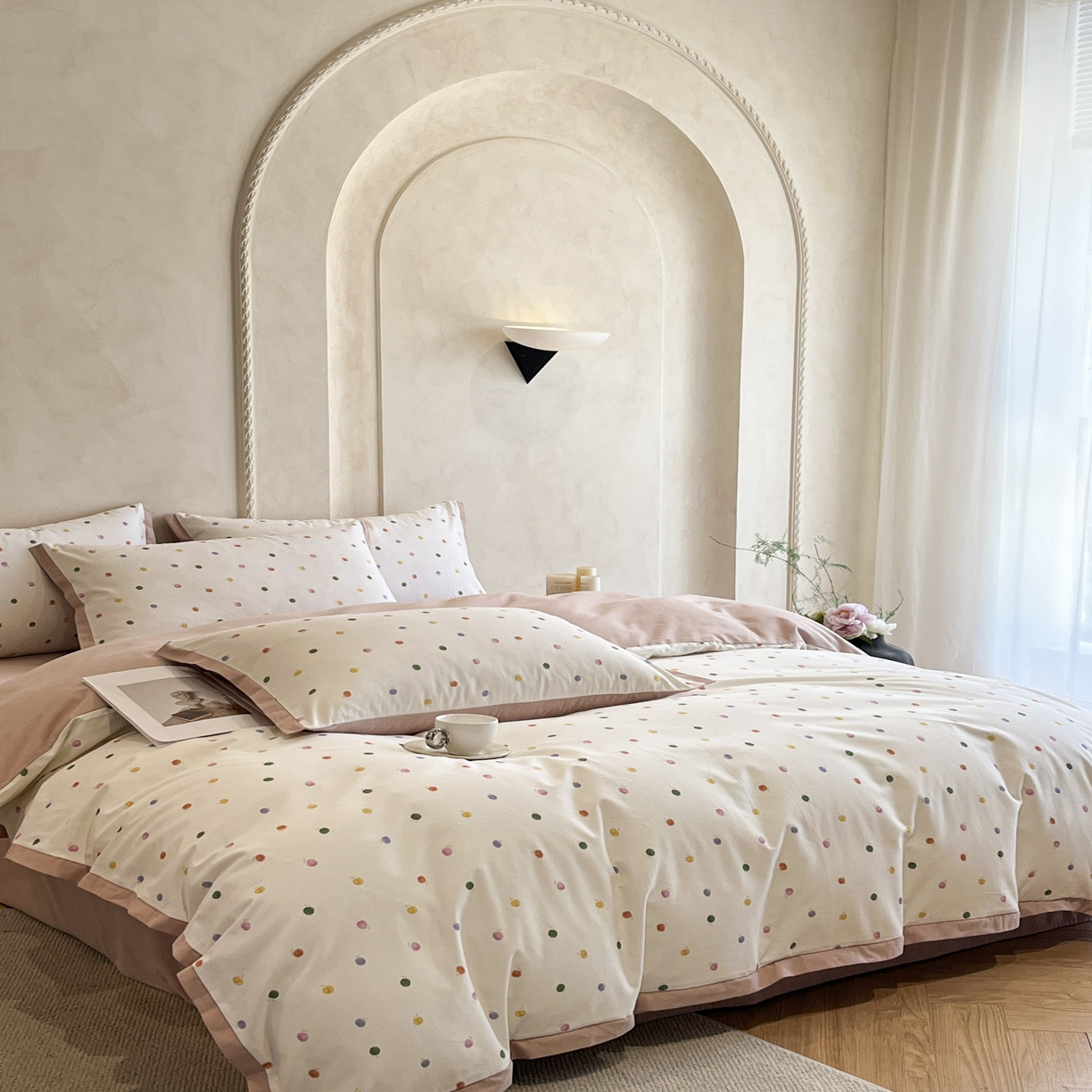 91家纺网 家纺一手货源 找家纺 柠馨2025全棉磨毛印花四件套精致小边款 斑斓果果