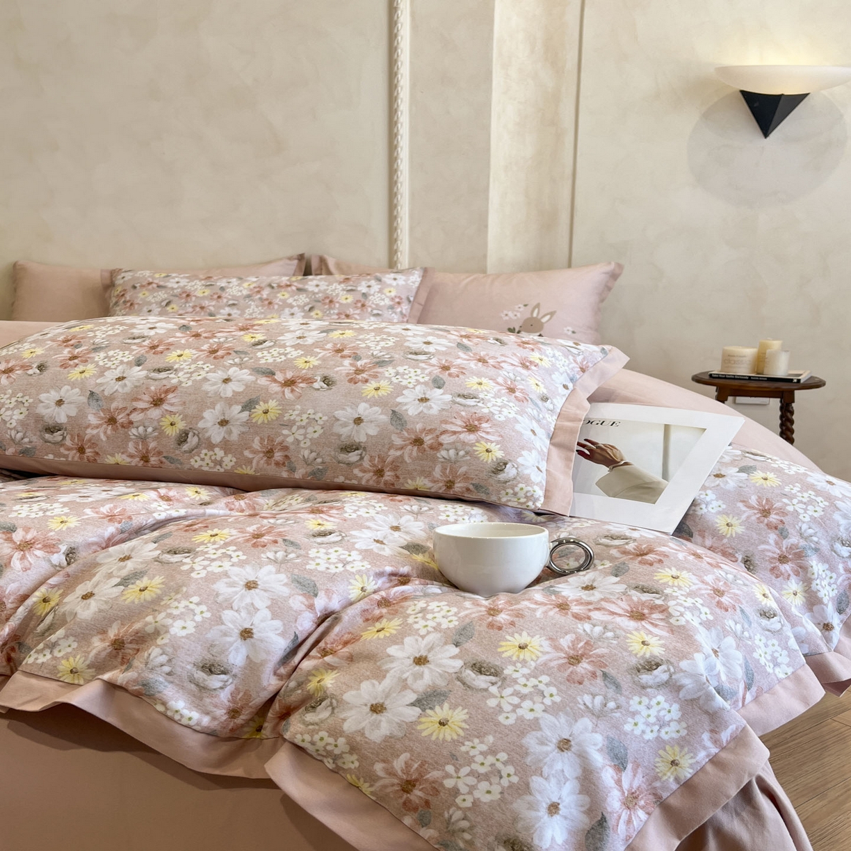 91家纺网 家纺一手货源 找家纺 柠馨2025全棉磨毛印花四件套精致小边款 花园精灵