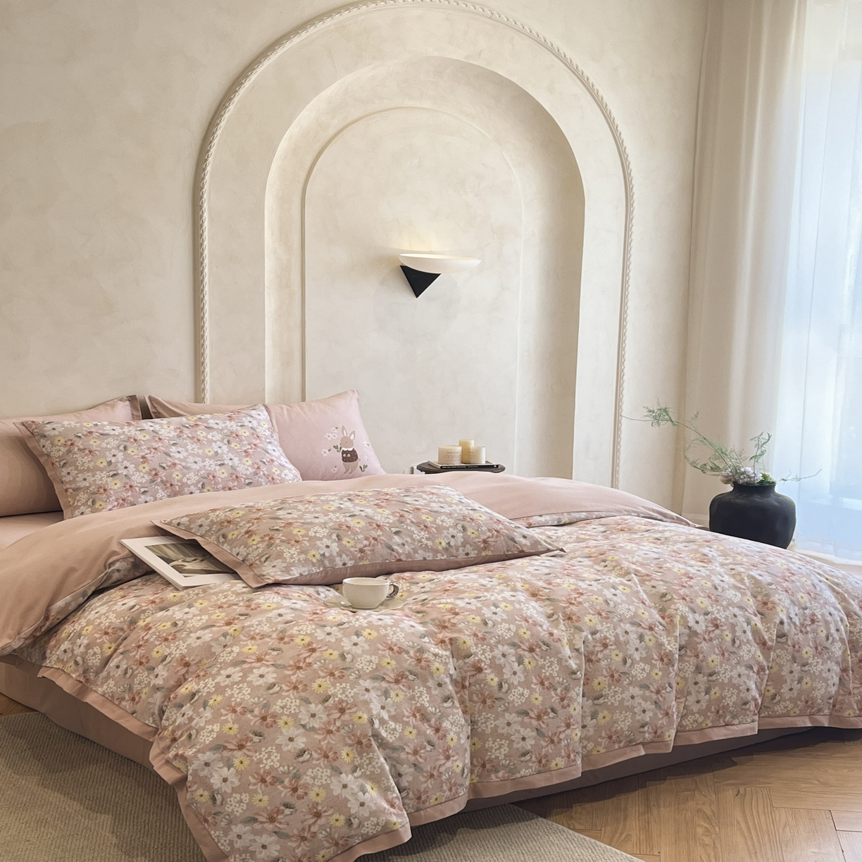 91家纺网 家纺一手货源 找家纺 柠馨2025全棉磨毛印花四件套精致小边款 花园精灵