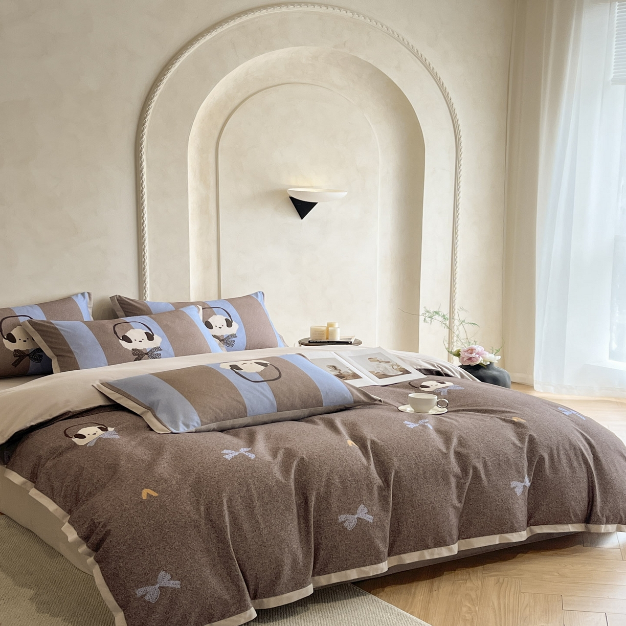 91家纺网 家纺一手货源 找家纺 柠馨2025全棉磨毛印花四件套精致小边款 节拍狗