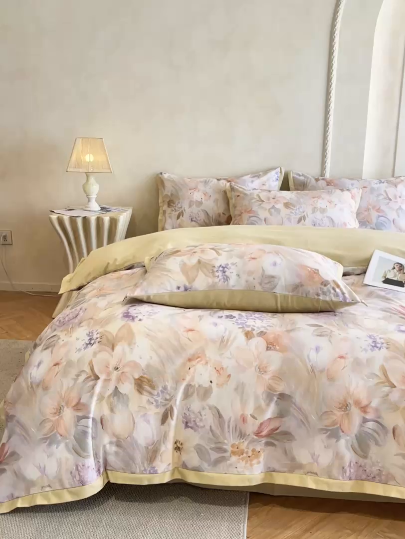 91家纺网 家纺一手货源 找家纺 柠馨2025全棉磨毛印花四件套精致小边款 卡蜜儿