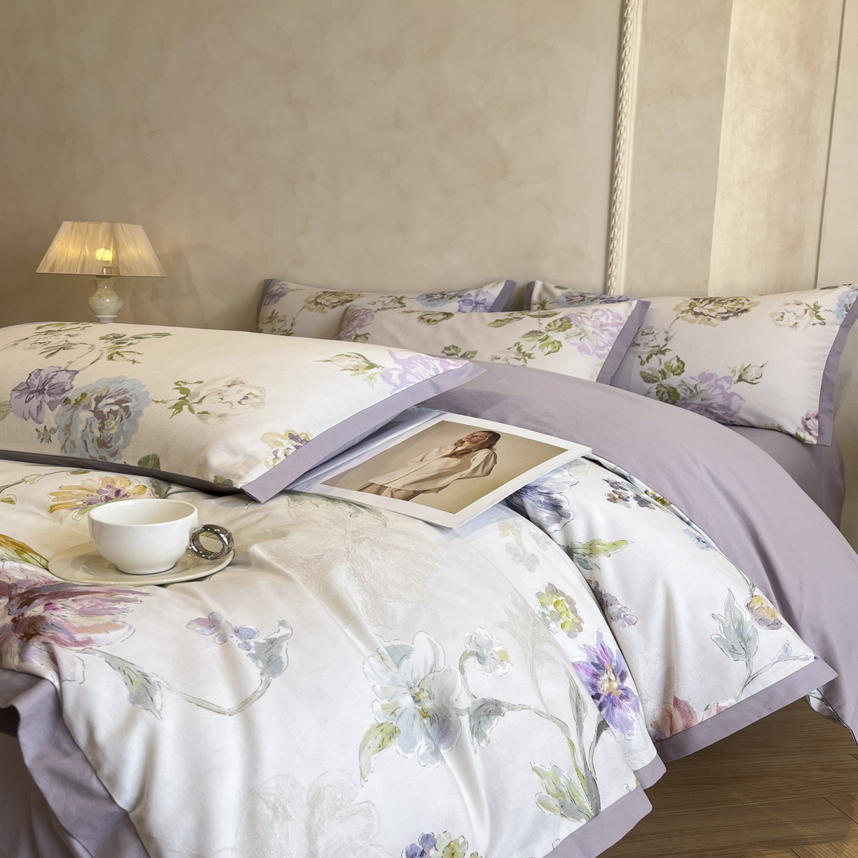 91家纺网 家纺一手货源 找家纺 柠馨2025全棉磨毛印花四件套精致小边款 克洛伊