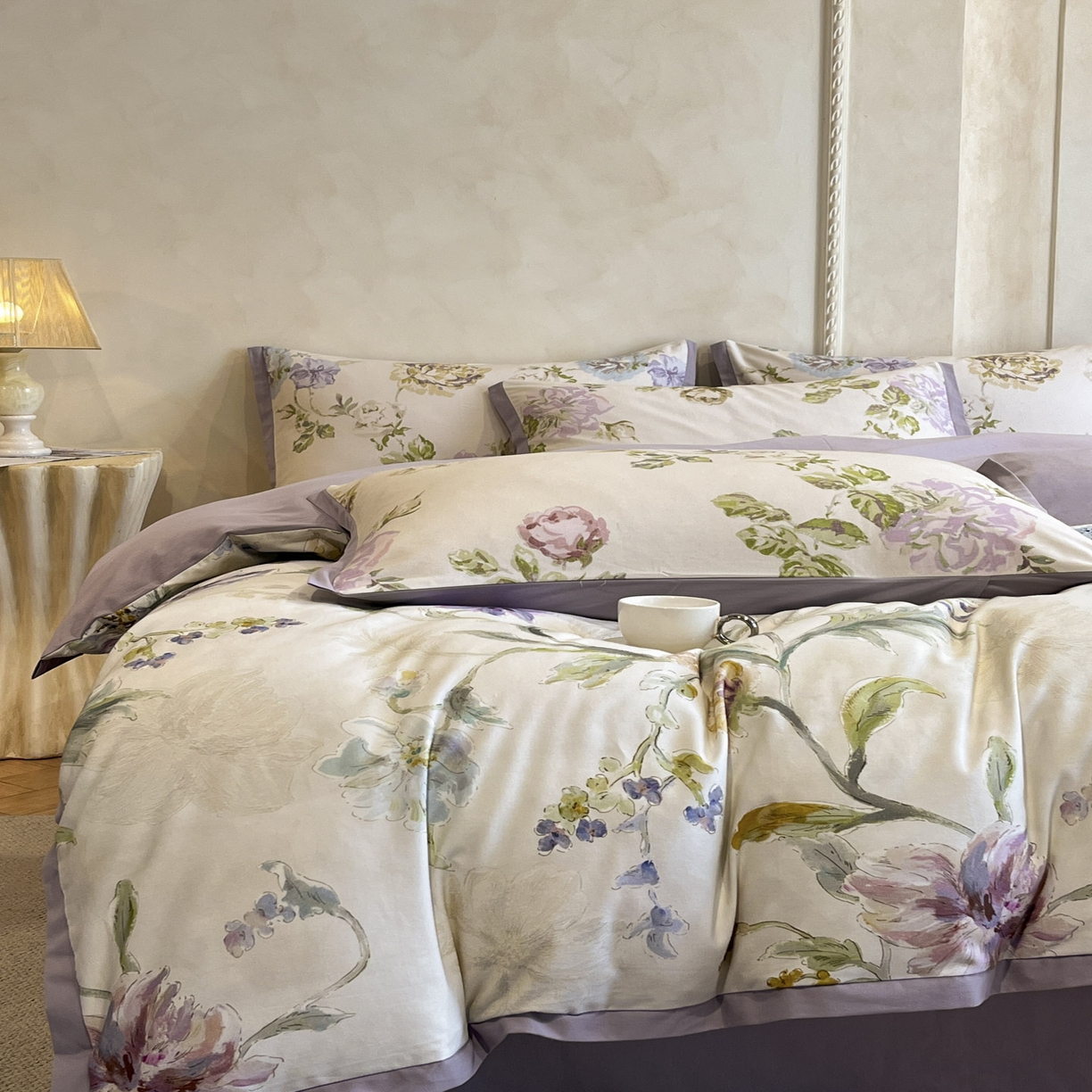 91家纺网 家纺一手货源 找家纺 柠馨2025全棉磨毛印花四件套精致小边款 克洛伊