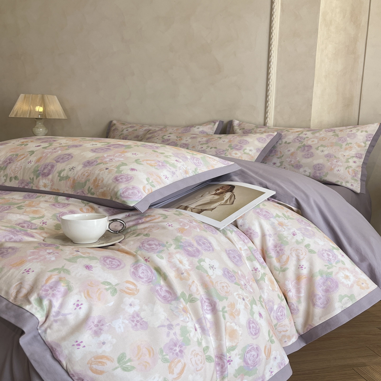 91家纺网 家纺一手货源 找家纺 柠馨2025全棉磨毛印花四件套精致小边款 蕾雅