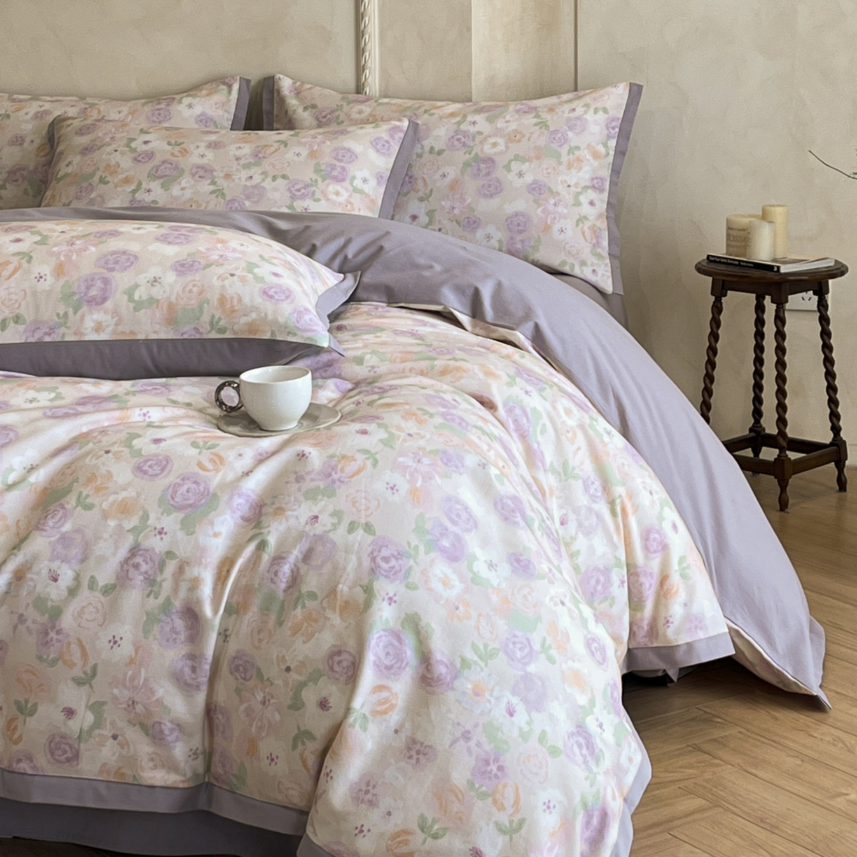 91家纺网 家纺一手货源 找家纺 柠馨2025全棉磨毛印花四件套精致小边款 蕾雅