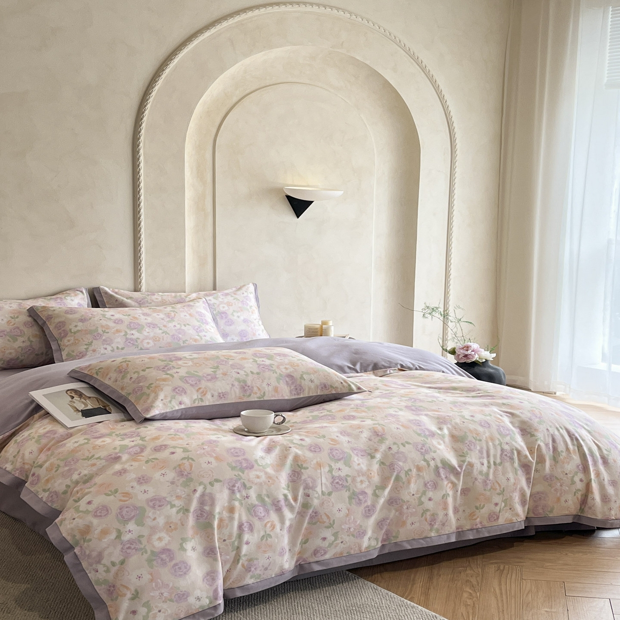 91家纺网 家纺一手货源 找家纺 柠馨2025全棉磨毛印花四件套精致小边款 蕾雅