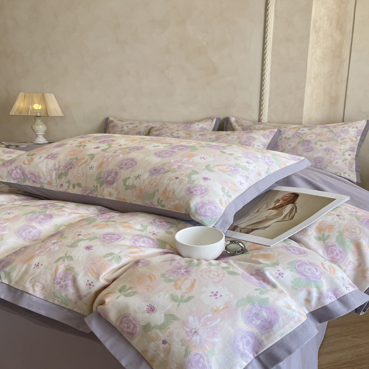 91家纺网 家纺一手货源 找家纺 柠馨2025全棉磨毛印花四件套精致小边款 蕾雅