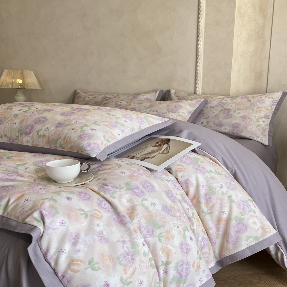 91家纺网 家纺一手货源 找家纺 柠馨2025全棉磨毛印花四件套精致小边款 蕾雅