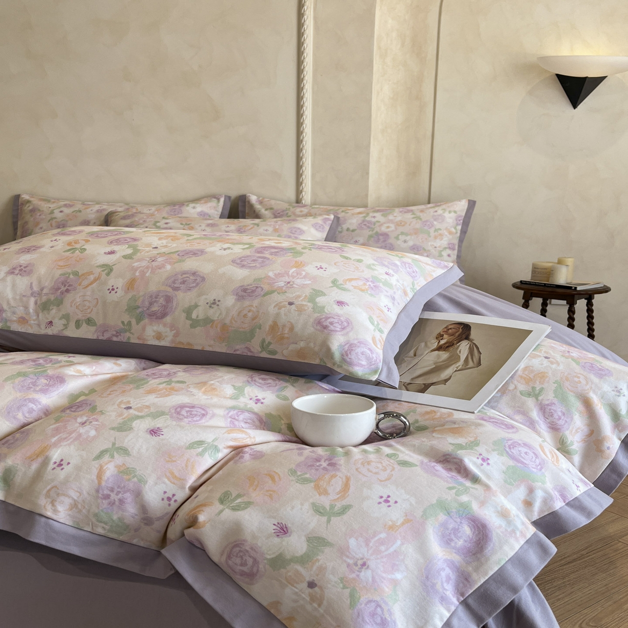 91家纺网 家纺一手货源 找家纺 柠馨2025全棉磨毛印花四件套精致小边款 蕾雅