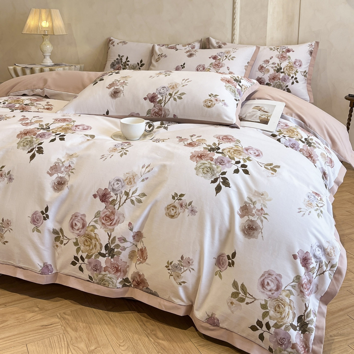 91家纺网 家纺一手货源 找家纺 柠馨2025全棉磨毛印花四件套精致小边款 黎锦