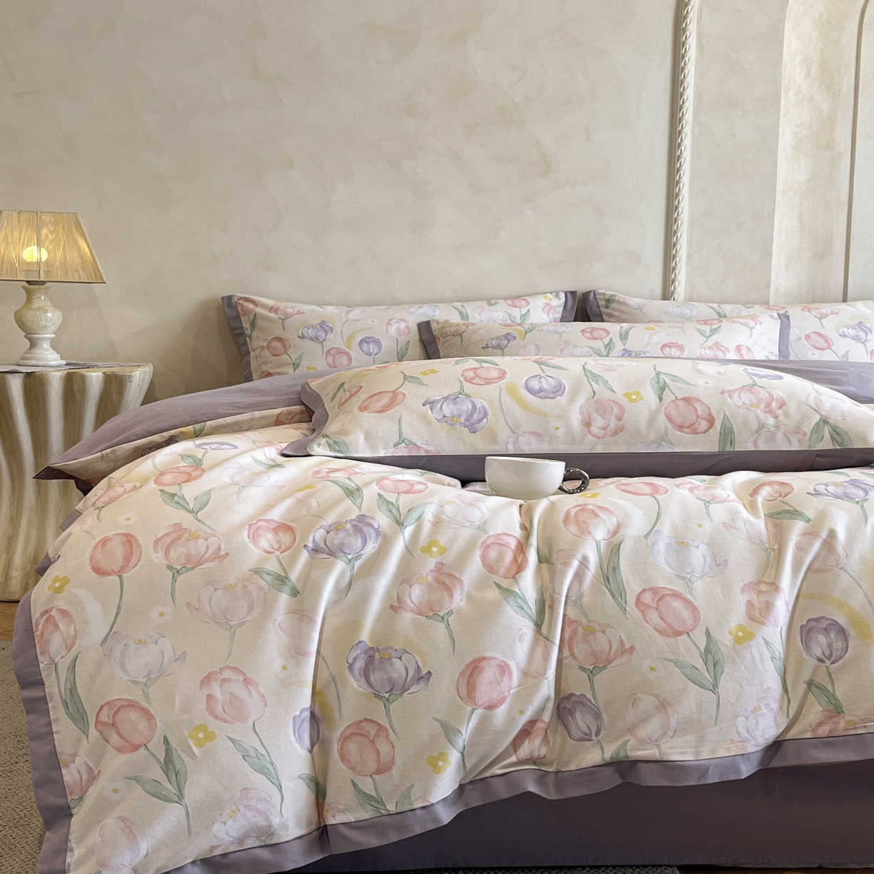 91家纺网 家纺一手货源 找家纺 柠馨2025全棉磨毛印花四件套精致小边款 清嘉