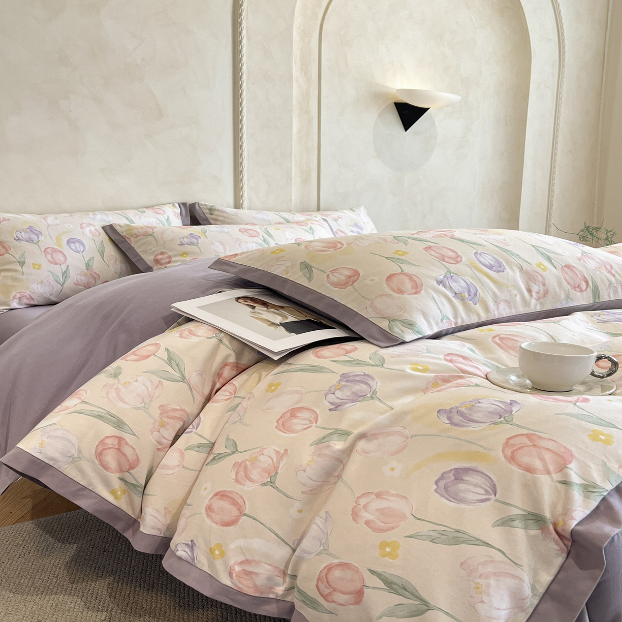 91家纺网 家纺一手货源 找家纺 柠馨2025全棉磨毛印花四件套精致小边款 清嘉