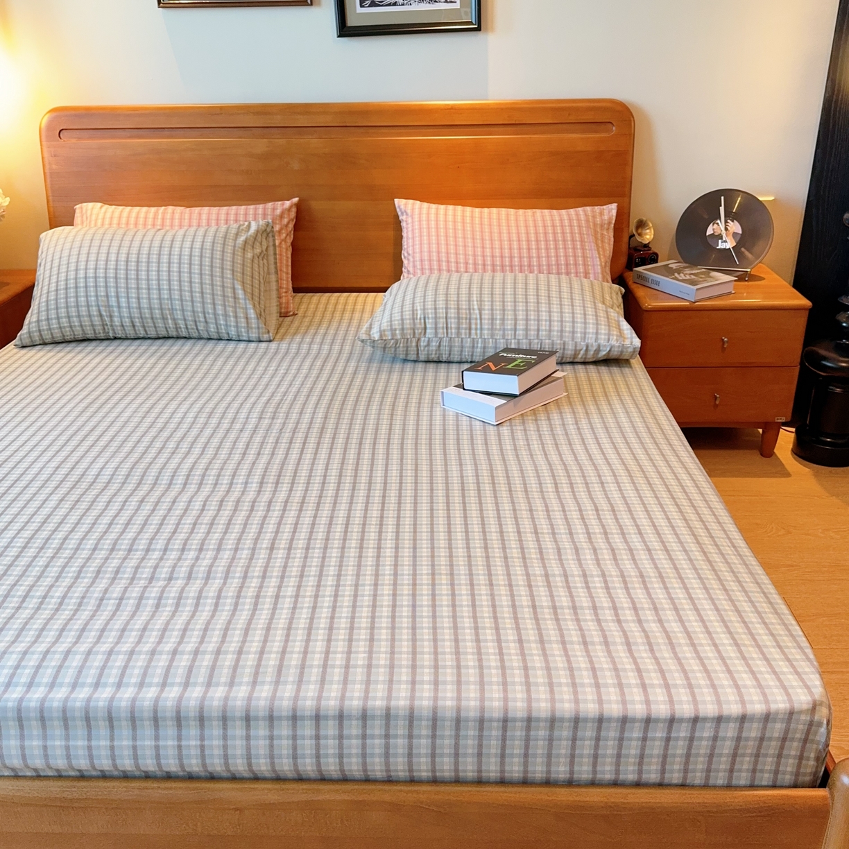 91家纺网 家纺一手货源 找家纺 兜米家居 2025新款简约轻氧水洗色织棉床笠 格纹绿