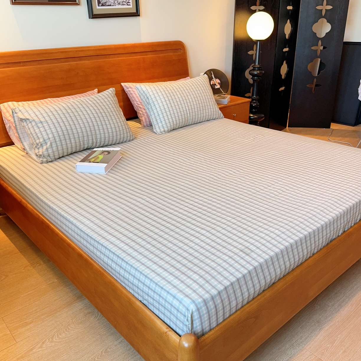 91家纺网 家纺一手货源 找家纺 兜米家居 2025新款简约轻氧水洗色织棉床笠 格纹绿