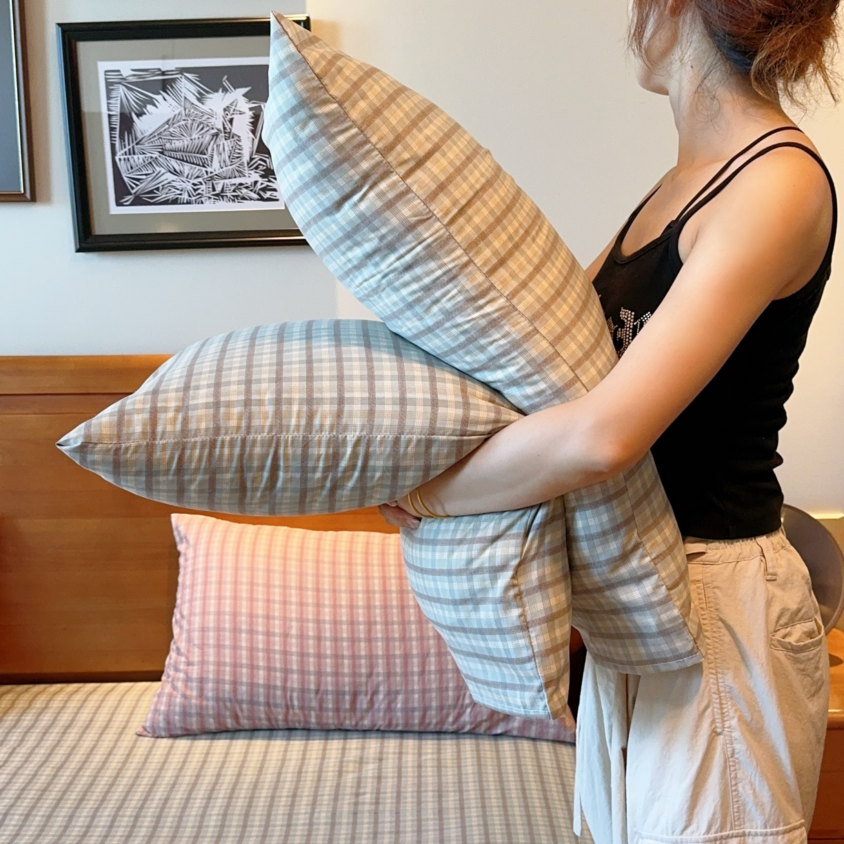 91家纺网 家纺一手货源 找家纺 兜米家居 2025新款简约轻氧水洗色织棉床笠 格纹绿