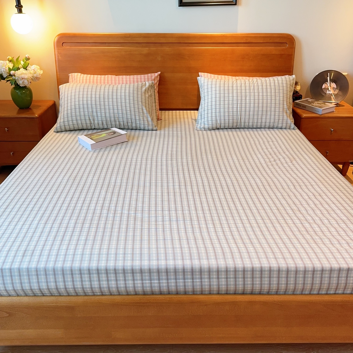 91家纺网 家纺一手货源 找家纺 兜米家居 2025新款简约轻氧水洗色织棉床笠 格纹绿