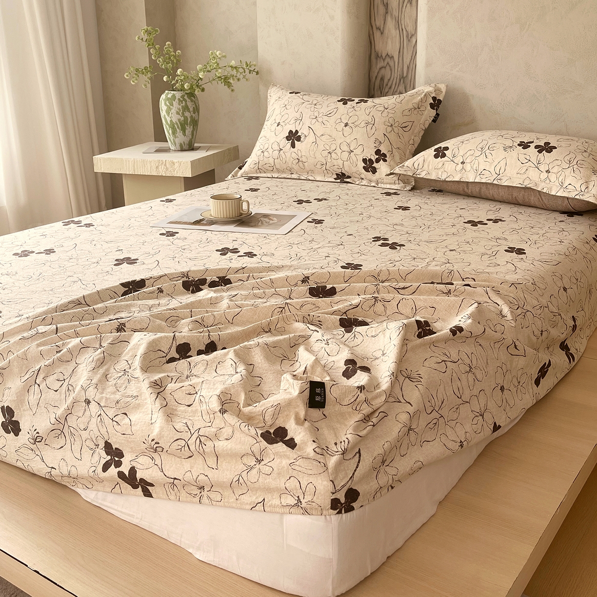 91家纺网 家纺一手货源 找家纺 宝士康家纺 2025新款10A抗菌原麻床笠套件/跨境/外贸 朝花夕拾