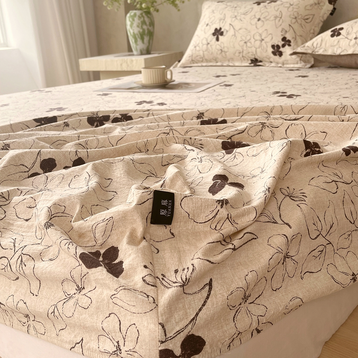 91家纺网 家纺一手货源 找家纺 宝士康家纺 2025新款10A抗菌原麻床笠套件/跨境/外贸 朝花夕拾