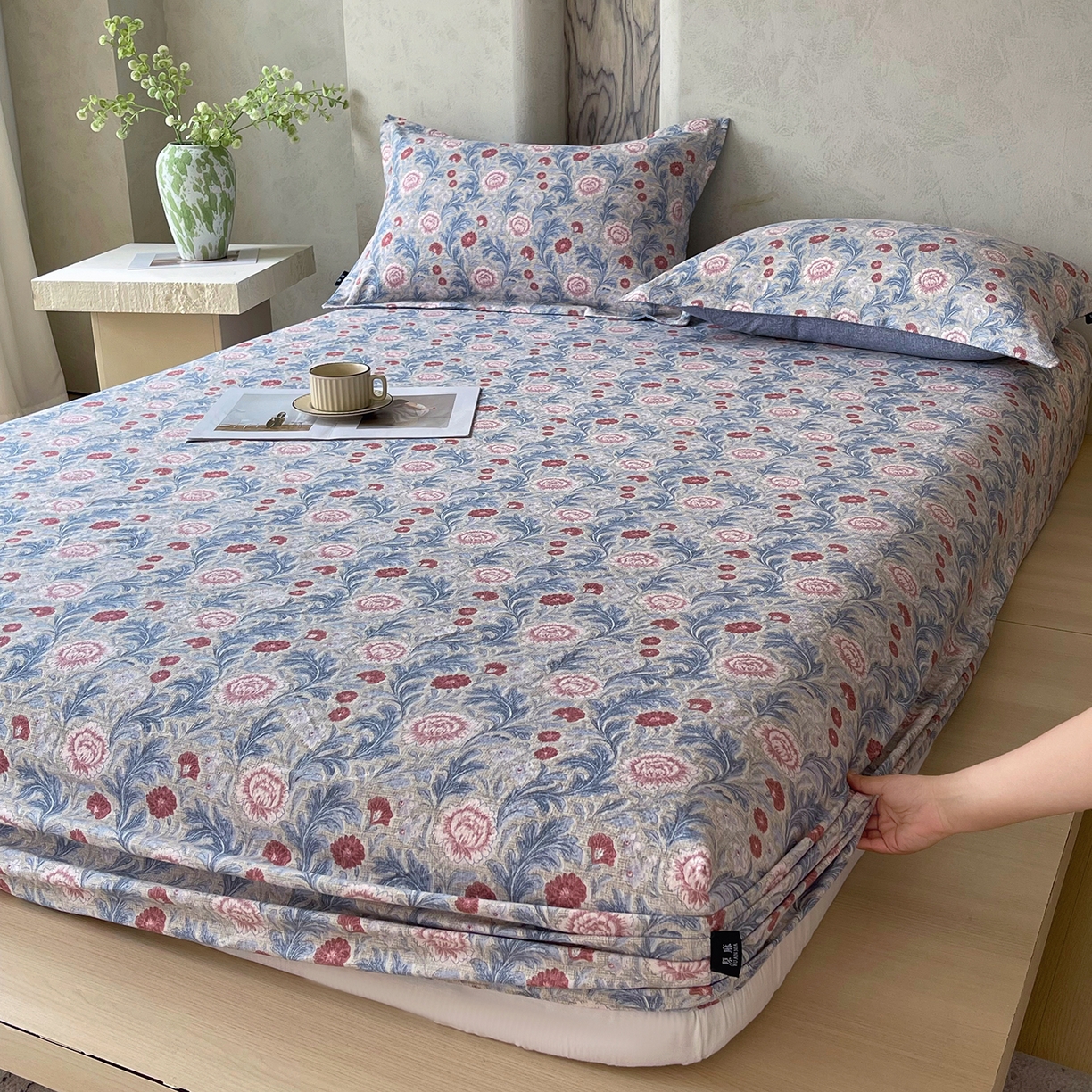 91家纺网 家纺一手货源 找家纺 宝士康家纺 2025新款10A抗菌原麻床笠套件/跨境/外贸 繁华似锦