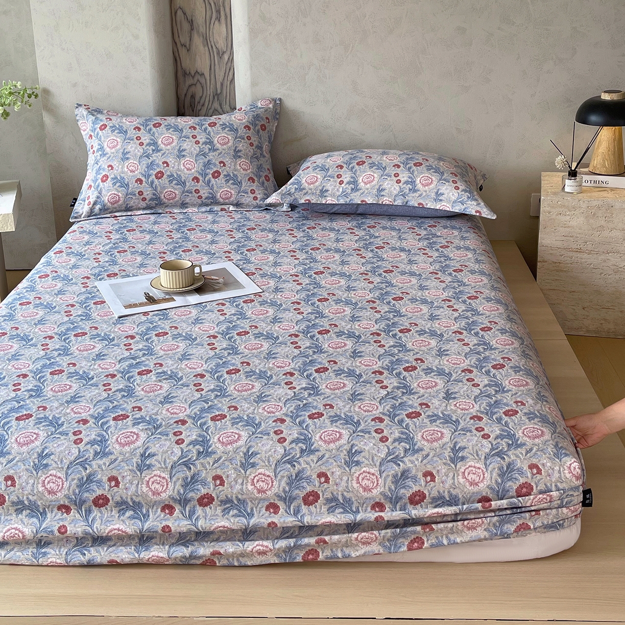 91家纺网 家纺一手货源 找家纺 宝士康家纺 2025新款10A抗菌原麻床笠套件/跨境/外贸 繁华似锦