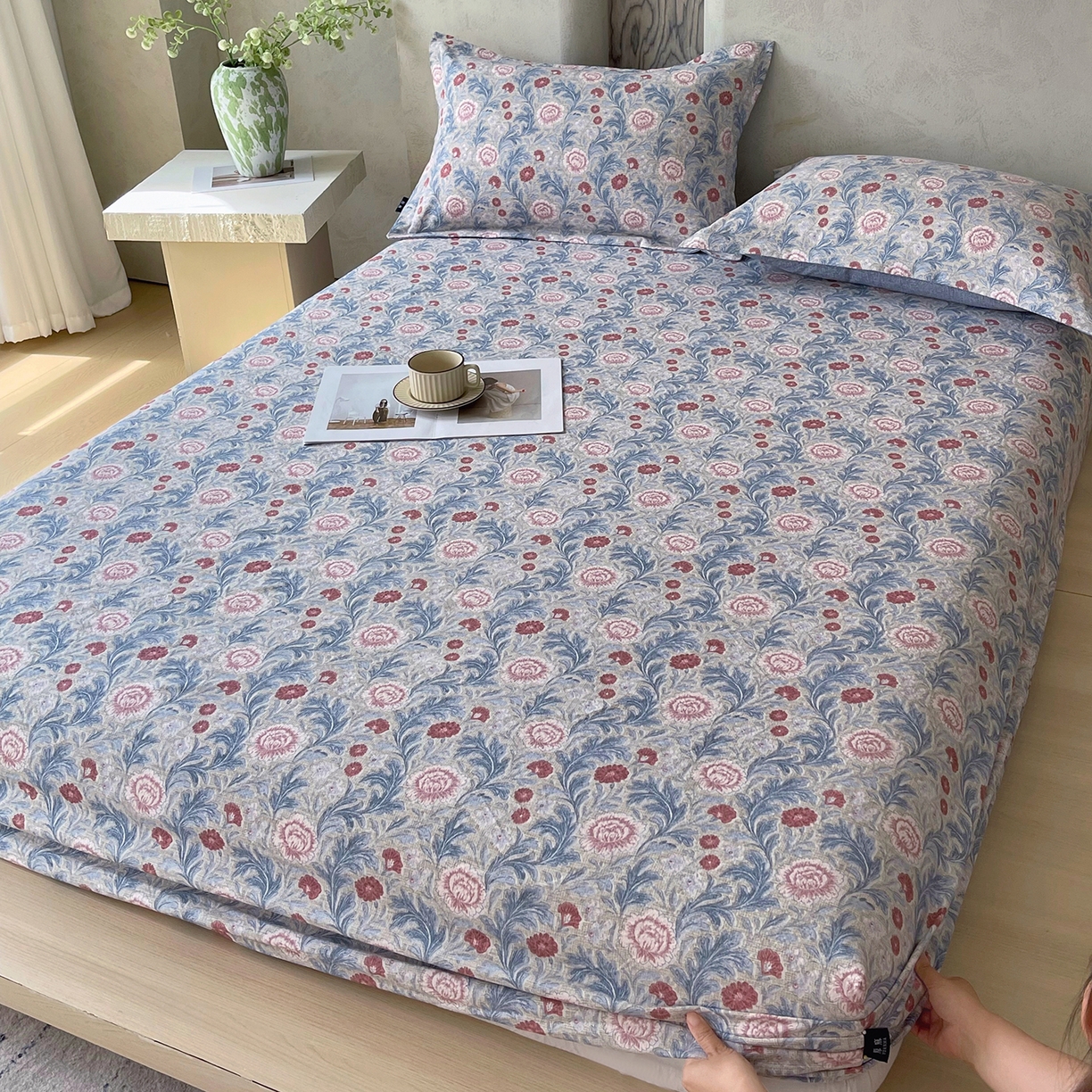 91家纺网 家纺一手货源 找家纺 宝士康家纺 2025新款10A抗菌原麻床笠套件/跨境/外贸 繁华似锦