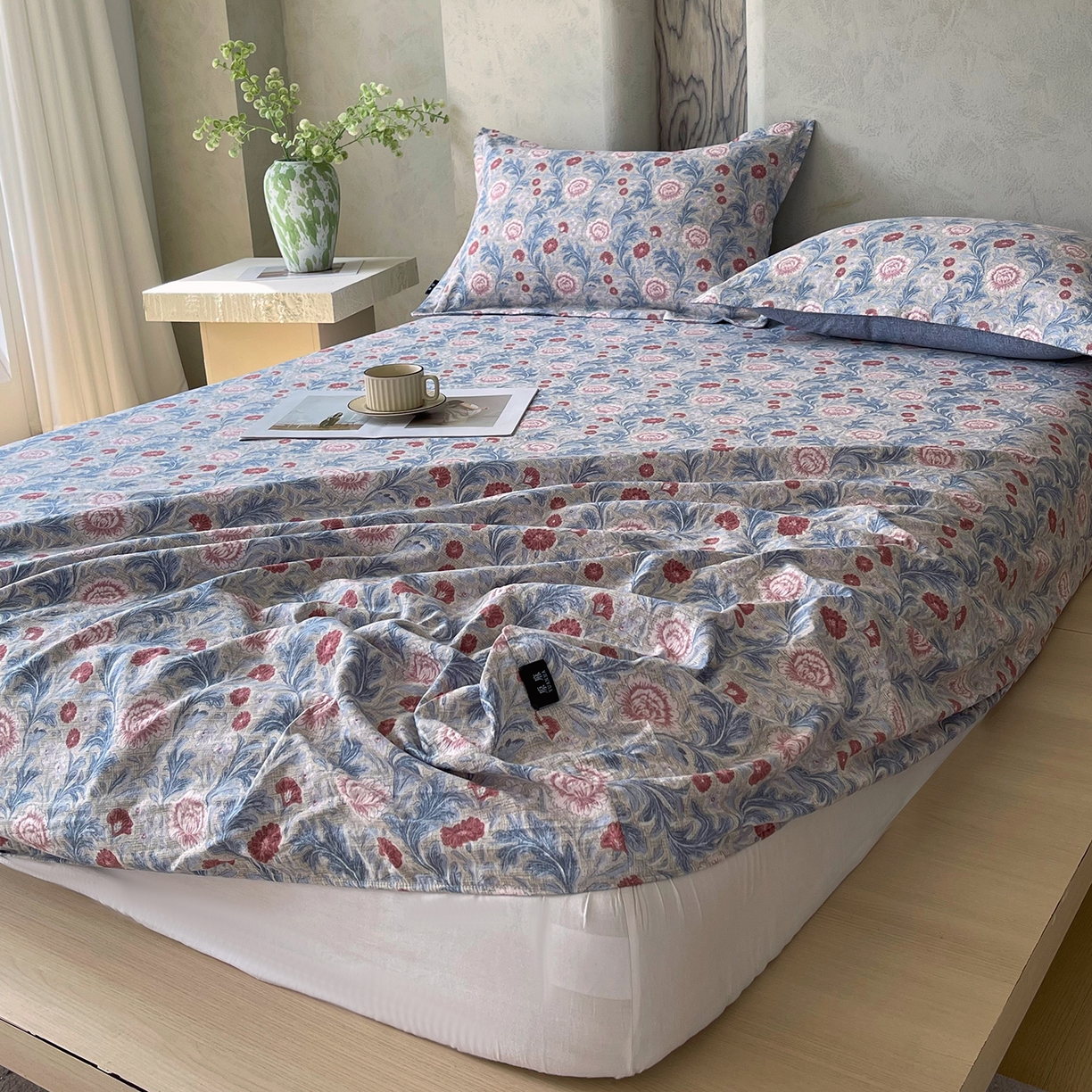 91家纺网 家纺一手货源 找家纺 宝士康家纺 2025新款10A抗菌原麻床笠套件/跨境/外贸 繁华似锦