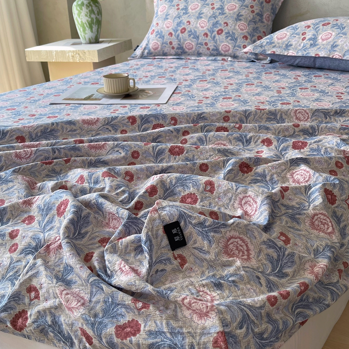 91家纺网 家纺一手货源 找家纺 宝士康家纺 2025新款10A抗菌原麻床笠套件/跨境/外贸 繁华似锦