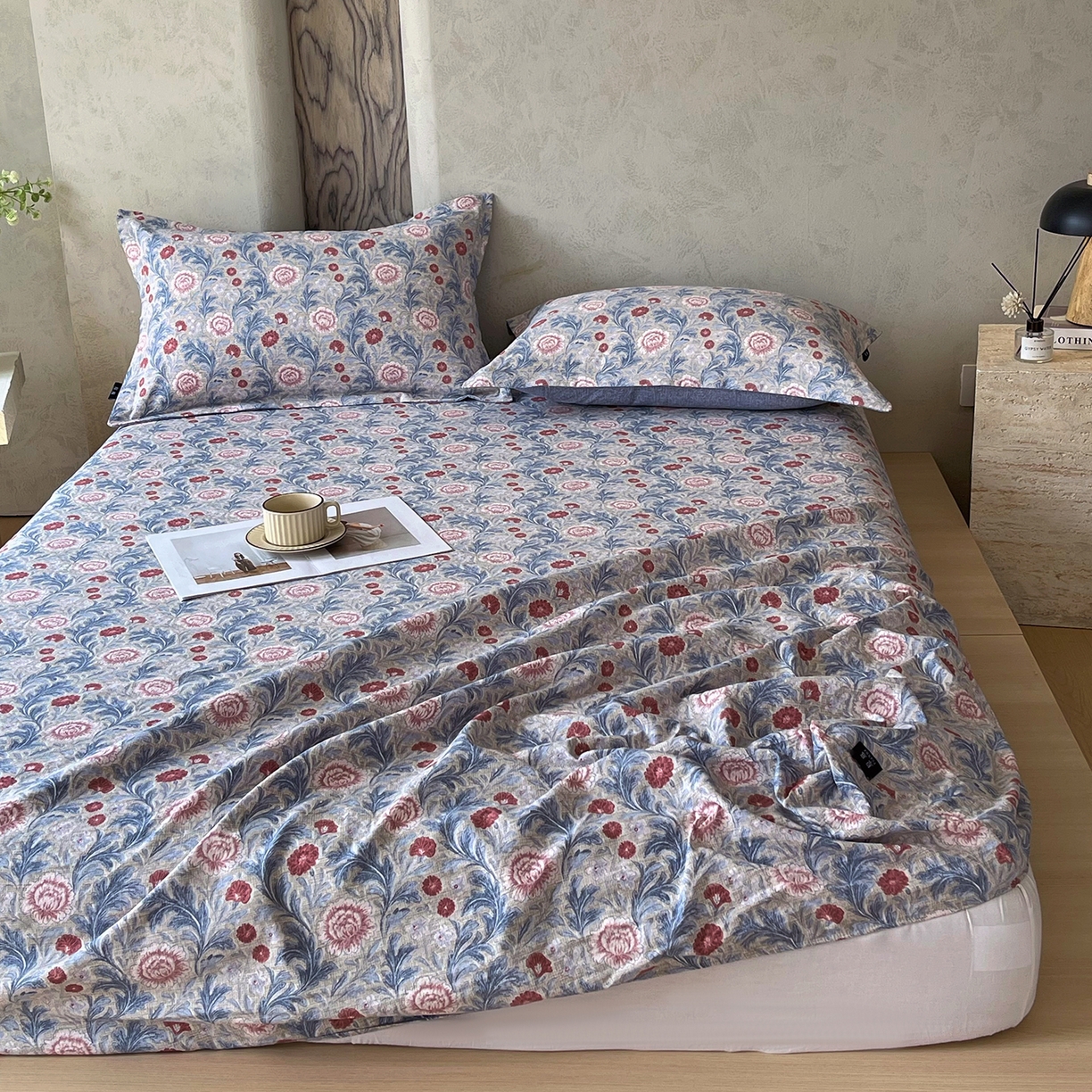 91家纺网 家纺一手货源 找家纺 宝士康家纺 2025新款10A抗菌原麻床笠套件/跨境/外贸 繁华似锦