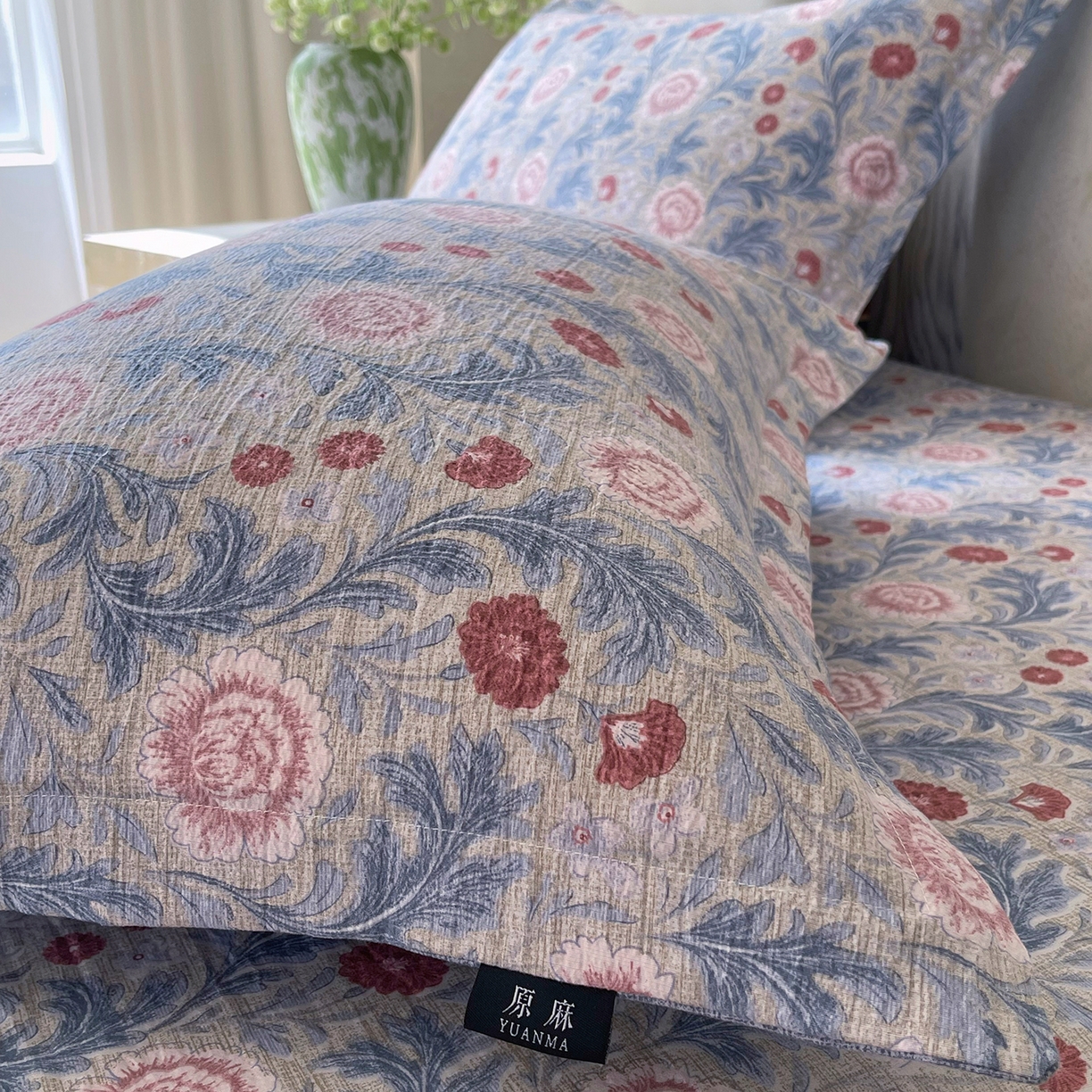 91家纺网 家纺一手货源 找家纺 宝士康家纺 2025新款10A抗菌原麻床笠套件/跨境/外贸 繁华似锦