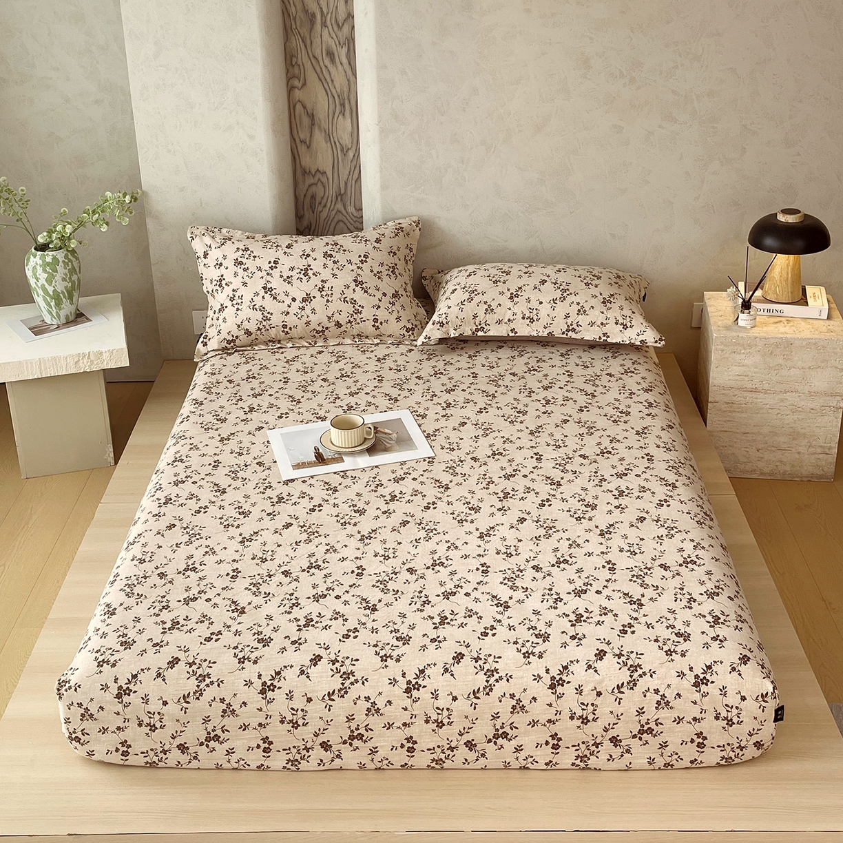 91家纺网 家纺一手货源 找家纺 宝士康家纺 2025新款10A抗菌原麻床笠套件/跨境/外贸 花枝漫天