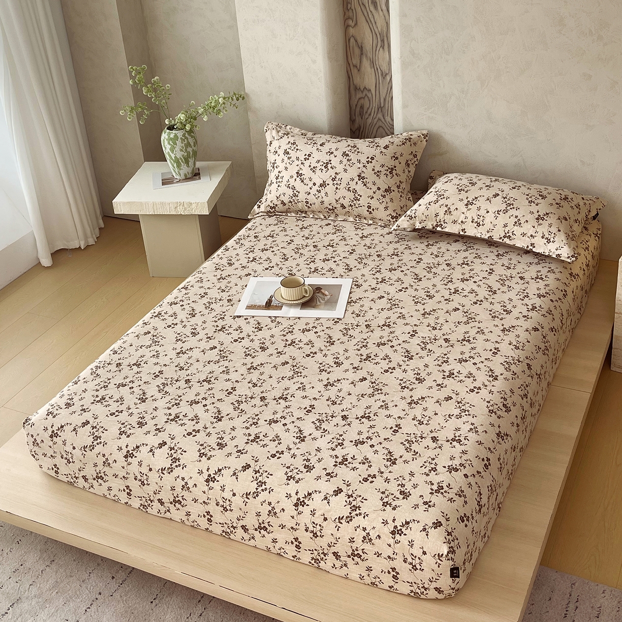 91家纺网 家纺一手货源 找家纺 宝士康家纺 2025新款10A抗菌原麻床笠套件/跨境/外贸 花枝漫天