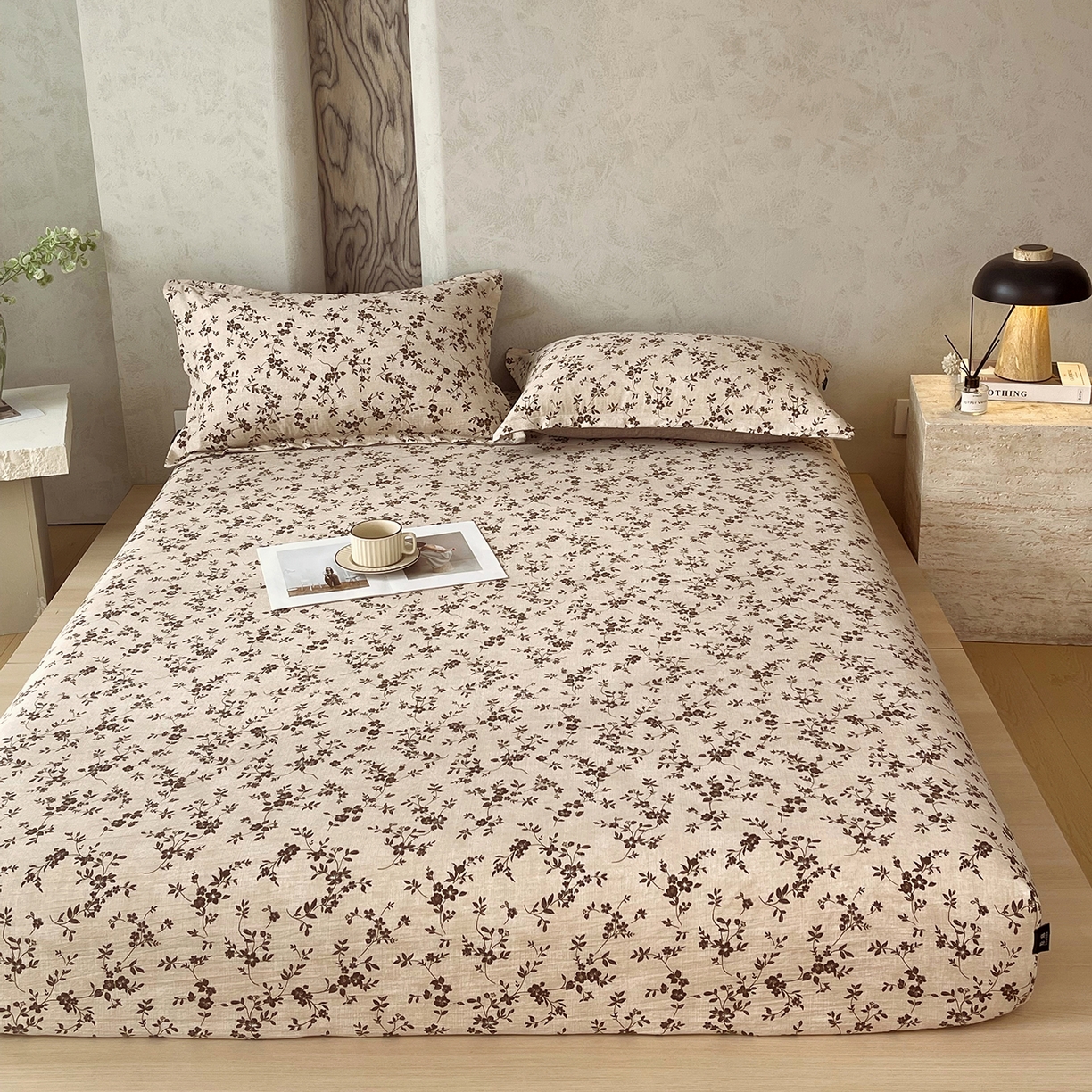 91家纺网 家纺一手货源 找家纺 宝士康家纺 2025新款10A抗菌原麻床笠套件/跨境/外贸 花枝漫天