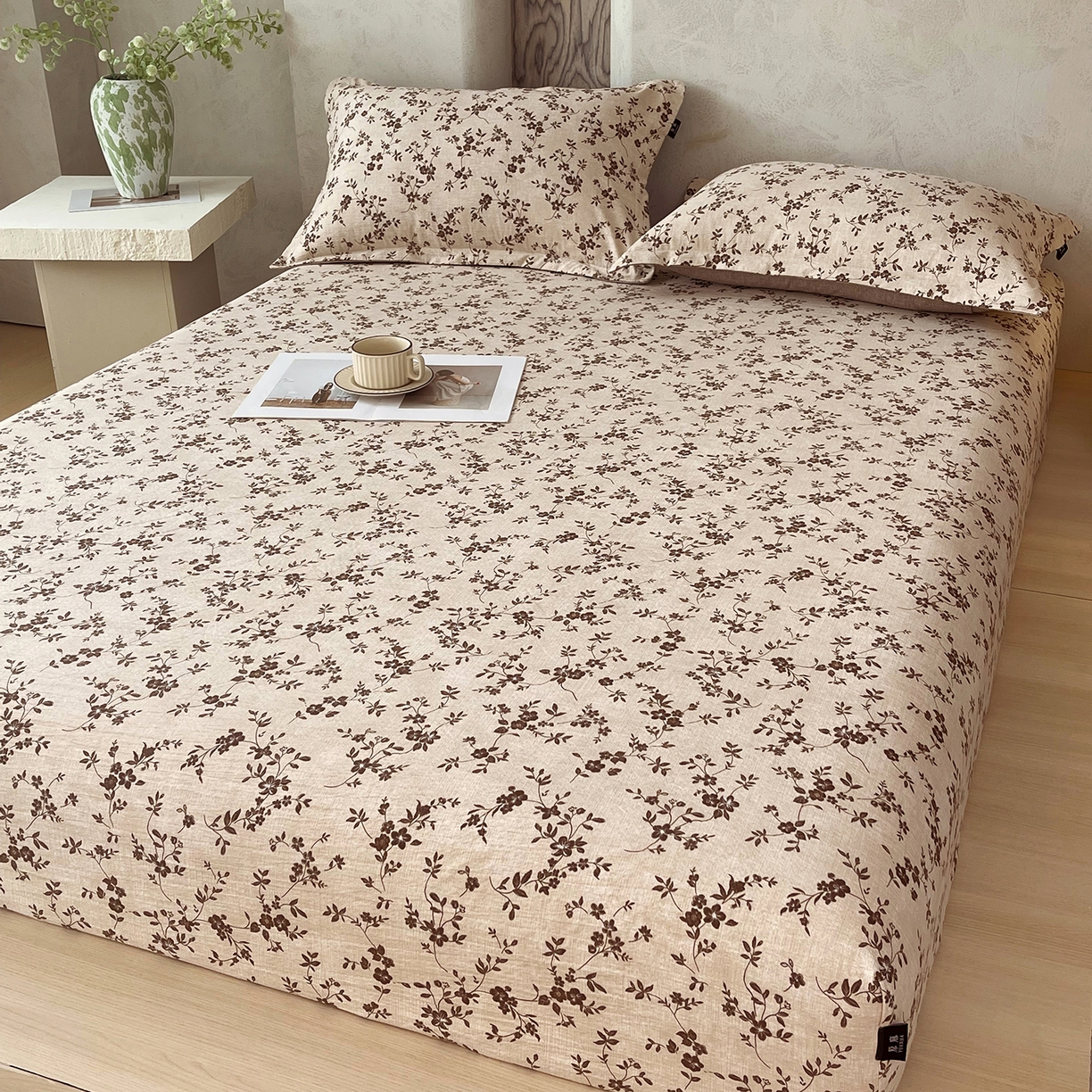 91家纺网 家纺一手货源 找家纺 宝士康家纺 2025新款10A抗菌原麻床笠套件/跨境/外贸 花枝漫天