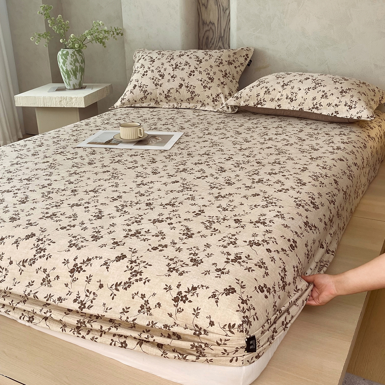 91家纺网 家纺一手货源 找家纺 宝士康家纺 2025新款10A抗菌原麻床笠套件/跨境/外贸 花枝漫天